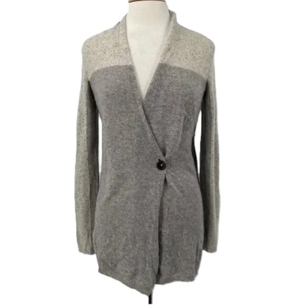 White +‎ Warren Cashmere Cardigan Sweater Preppy Wrap Lagenlook Minimal Two Tone